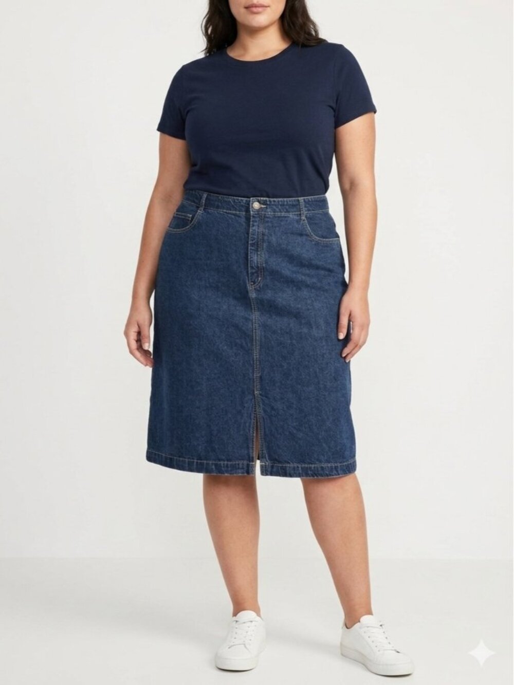 Vintage Cotton Ginny Denim Skirt Medium Wash A-Line Front Slit 1868